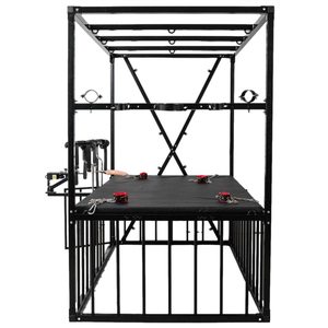 Lit de bondage BANSEY Dungeon avec cage de confinement inférieure en acier carbone, équipement de club BDSM. - Product Image 4