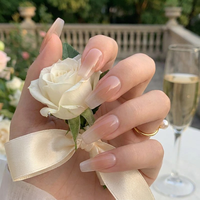 Juego de Uñas Postizas Minimalistas Transparentes en Degradado Nude, 24 Piezas, Núcleo Marrón Cálido Translúcido, Borde Cristalino Brillante, Venta al Por Mayor OEM