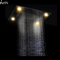 Système de bain thermostatique avec tête de douche LED, ensemble de douche avec 6 fonctions dissimulée, effet pluie et cascade, Spa