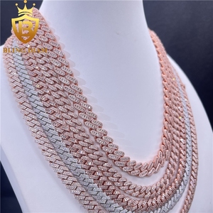 Cadenas de eslabones cubanos Miami de 8-10 mm con incrustaciones de moissanita VVS auténtica, de plata de ley 925, color oro rosa, que pasan la prueba del diamante, estilo Hip Hop Rapper - Product Image 3