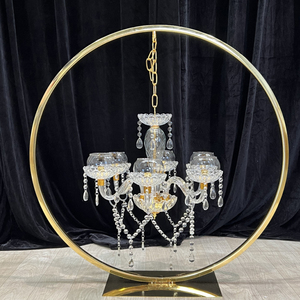 Lusso 90Cm 6 teste oro cerchio lampadario stand centrotavola grande cristallo matrimonio lampadario candele porta eventi per feste - Product Image 3