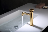 Robinet de lavabo monocommande en laiton plaqué or brossé avec volant en laiton, à poser sur comptoir, pour salle de bain et buanderie