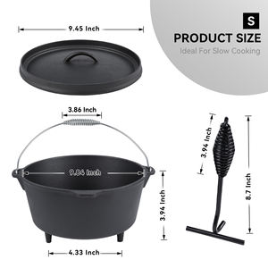 Cocotte en fonte avec couvercle en céramique, support de couvercle à 3 pieds, crochet de suspension pour four de camping, revêtement antiadhésif en céramique pour la cuisson, le mijotage et le camping - Product Image 6