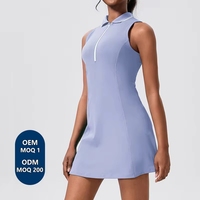 Robe de tennis légère sans manches pour femme, col polo zippé, jupe-short de golf 2-en-1 polyvalente avec poches pour les sports de plein air