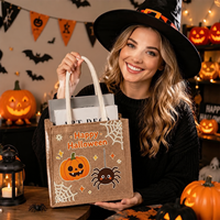 Sac fourre-tout en jute pour Halloween, sac cadeau réutilisable en toile de jute avec poignées, sac à bonbons pour la fête de la Toussaint, sac de décoration de fête, logo personnalisé