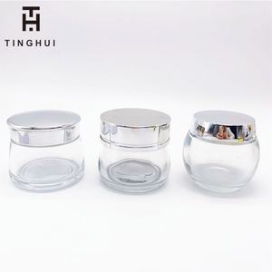 Emballage de produits de beauté en forme de cylindre, couleur transparente, contenants cosmétiques vides, pot en verre avec bouchon plaqué UV - Product Image 2