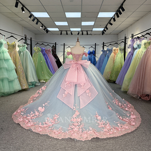 Jancember 1304 Abito da Sera Principessa <span class=keywords><strong>Rosa</strong></span> Blu con Spalle Scoperte <span class=keywords><strong>e</strong></span> Decorazioni Floreali - Product Image 4