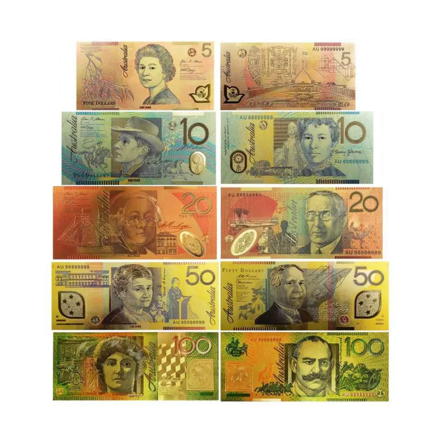 Custom Australian New Zeeland 5 10 20 50 100 Aud Bankbiljetten Goudfolie Bankbiljetten