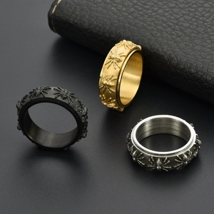 <b>Men's</b> Gothic Spider <b>Man</b> Spinner <b>Ring</b> Stainless Steel Waterproof Jewellery with Natural Stone Trendy Gold Plating - Product Image 2