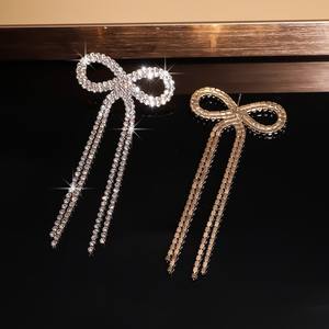 Moda nuevo lujo brillante blanco diamantes de imitación Cristal Arco Largo borla pendientes fiesta novia vestido dulce borla pendientes - Product Image 3