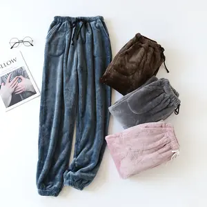 Pantalones de pijama para hombre y mujer, pantalones gruesos de terciopelo, pantalones de pijama de franela holgados de terciopelo personalizados de lana de invierno