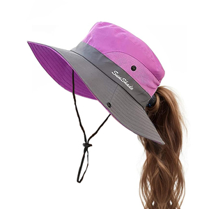Chapeau de soleil d'été pour femmes chapeau de Protection UV extérieur à large bord chapeau de seau de queue de cheval pliable pour la pêche à la plage <span class=keywords><strong>randonnée</strong></span> - Product Image 4