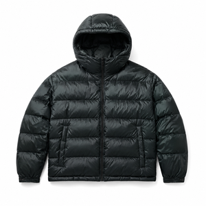 Manteau <span class=keywords><strong>d</strong></span>'hiver matelassé noir à capuche pour homme ODM, en nylon épais, avec fermeture éclair intégrale et matelassage horizontal - Product Image 3