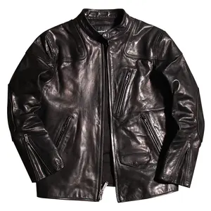 Horse skin leather clothes men slim short jacket Washed real leather coat