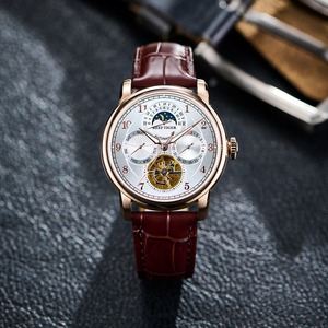 Montre automatique homme REEF TIGER RGA1965 Artist Master III Fashion, phase de lune, or rose, luminescente, bracelet en cuir marron, classique - Product Image 3