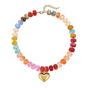 Collar de corazón de resina colorido para mujer, gargantilla con cuentas a la moda, accesorio de joyería para fiesta - Product Image 5