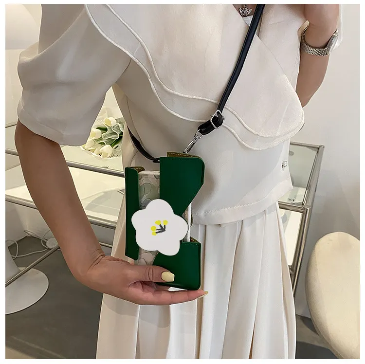 2023 più nuova moda Versatile borsa per cellulare modello fiore verde fresco borse per cellulare cordino Anti-caduta per cellulare