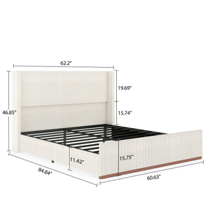 Queen Size Solid Wood Modern Upholstered <b>Bed</b> Frame 47" Luxury Wingback Headboard-Cream Corduroy - Product Image 4