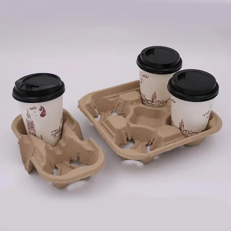 Tái chế giấy bột giấy đóng gói Nhà cung cấp 2/4 cốc cà phê chủ uống Khay giấy bột tàu sân bay Cà Phê Cốc Giấy Chủ khay