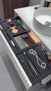 Warna kayu Modern 2-laci kamar mandi Vanity kabinet Set keramik wastafel tembaga Gratis cermin lembut dekat Laci tahan air - Product Image 2