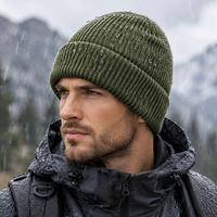 Bonnet en tricot côtelé doublé polaire imperméable, bonnet d'hiver chaud coupe-vent à revers pour hommes et femmes, idéal pour le ski et la randonnée en extérieur