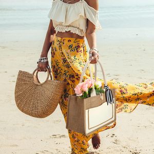 2024 chinois Simple haute qualité femmes jaune lin sac fourre-tout personnalisé tendance Shopping Jute sac - Product Image 5