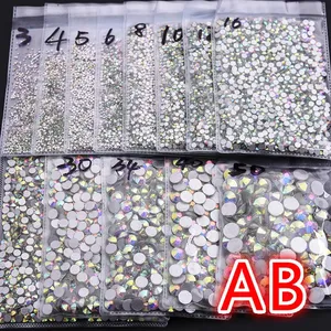 คริสตัล AB แบบหลังแบน Super Glitter Ss3-ss50 สำหรับตกแต่งเล็บแบบ 3 มิติ  ไม่ต้องใช้ความร้อน  ตกแต่งเล็บ  ตกแต่งเสื้อผ้า  คริสตัลแบบผสม - Product Image 2