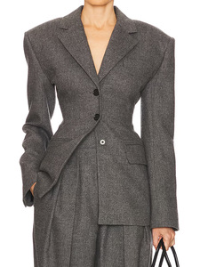 <span class=keywords><strong>Blazer</strong></span> in Lana di Alta Qualità per Donna, Lusso Discreto, Tessuto Autunno 2025, Nuovo Modello con Ricamo a Mano, Monopetto, Vita Stretta, Cappotto Grigio - Product Image 1