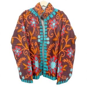 Hand Embroidered Floral <b>Mandarin</b> <b>Collar</b> <b>Jacket</b> Women's Cotton Prairies Chic Full Sleeve Spring Outerwear for winter - Product Image 1