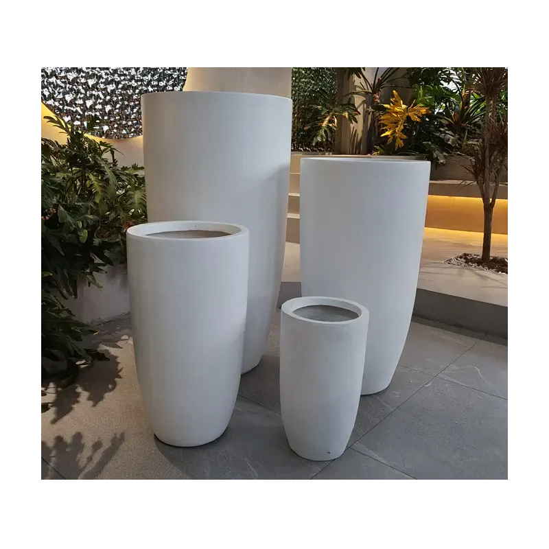 Large White Round Flower Planter Set - Smooth Eco-Friendly Pots for Outdoor  Home, Hotel & Nursery Decor