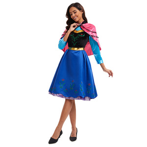 Costume de Princesse Anna de Frozen pour femme avec cape bleue, 60% tissu, taille S à 4XL, tenue de scène, ensemble de personnage Disney - Product Image 1