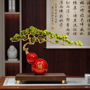 Sculpture d'arbre porte-bonheur en forme de courge rouge avec feuilles de pin dorées, décoration d'intérieur, cadeau pour le salon, l'entrée - Product Image 2
