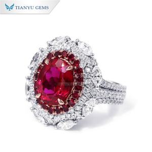 Tianyu Gems Custom 14K 18K Oro blanco Anillo de compromiso Lab Ruby con Moissanite incoloro Anillo de bodas para fiestas de Damas - Product Image 3