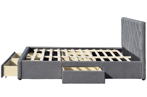 <span class=keywords><strong>Lit</strong></span> plateforme rembourré en tissu de lin gris foncé, double king size, avec tiroirs et boutons, vente en gros d'usine OEM - Product Image 4