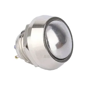 12mm Nickel Plated Brass Or Stainless Steel Momtenary Or Latching 1NO Dom Round Head 2A IP65 IK09 Push Botton Switch