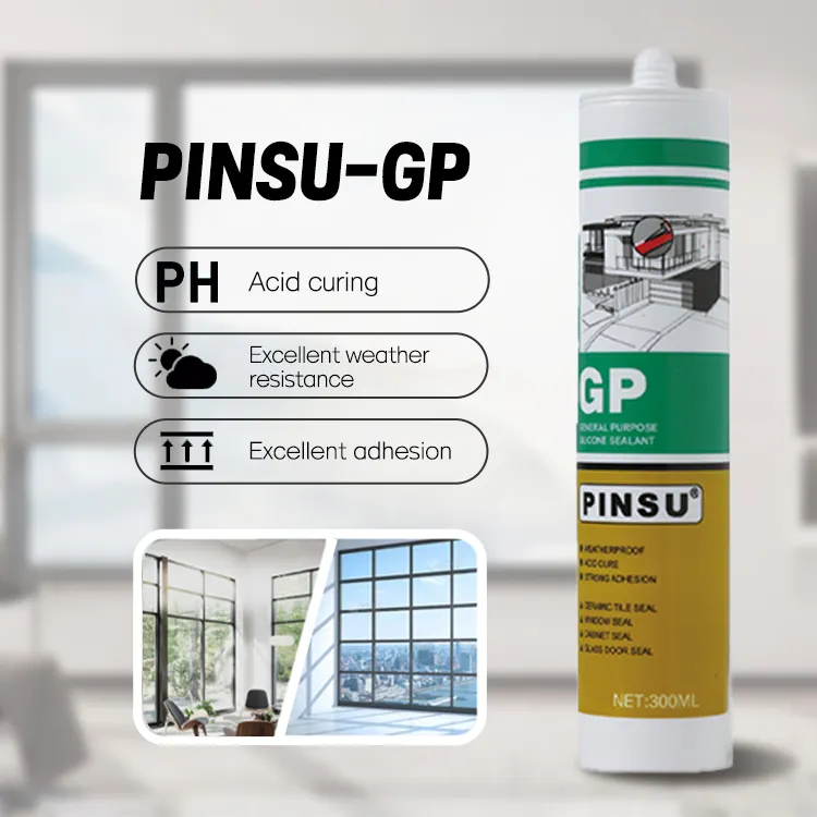 PINSU-GP penyegel silikon asam pintu dan jendela garis kicker silikon karet kaca transparan cepat kering