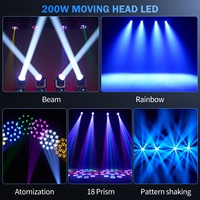 200W Beam Moving Head Light LED Bühnenlicht 18-Prisma Regenbogeneffekte Movinghead-Leuchten mit LED-Ring für DJ Disco Party Hochzeit