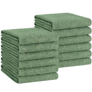 Serviettes de cuisine en coton vert, couleur unie, tricotées, séchage rapide, rectangulaires, lavables en machine, lot de 12 - Product Image 1