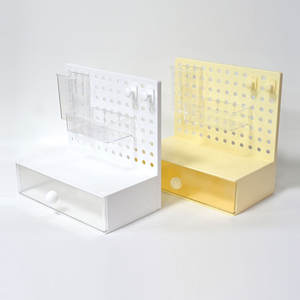 ชั้นวางของตั้งโต๊ะแบบเพ็กบอร์ด สีครีม รูปทรงสี่เหลี่ยมผืนผ้า สำหรับจัดระเบียบสำนักงาน วางซ้อนกันได้ เหมาะสำหรับห้องนอน บ้าน ห้องอ่านหนังสือ โต๊ะนักเรียน - Product Image 1