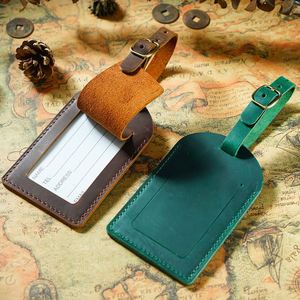 Premium Crazy Horse Leather Luggage Tag Travel <b>Suitcase</b> Identifier Baggage Label with Name Card Holder - Product Image 4