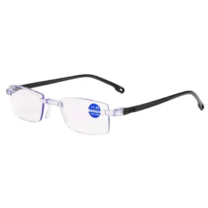 Gafas de lectura de luz anti-azul sin marco con zoom inteligente para hombres y mujeres, gafas de lectura de borde de corte de diamante HD a la moda