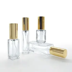 Bening mewah kosong 3ml 5ml 8ml 10ml 15ml isi ulang kaca persegi tebal botol parfum dengan pompa penyemprot emas