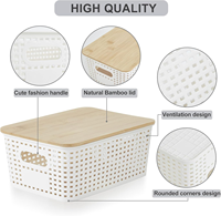 6 packs de bacs de rangement en plastique avec couvercles en bambou, boîtes empilables, paniers décoratifs pour garde-manger, jolis avec étiquettes pour l'organisation