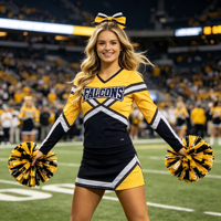 Uniforme de cheerleading jaune et noir style preppy, col en V, manches longues, orné de strass, pour les événements sportifs scolaires et universitaires