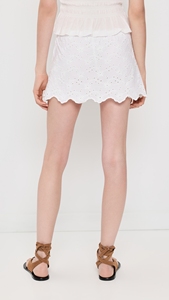 Women's <b>White</b> A-Line <b>Mini</b> <b>Skirt</b> With <b>Ruffles</b> Embroidered Hollow Dot Pattern Summer Style Natural Waistline Breathable Design - Product Image 5