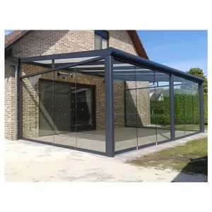 Cam Sunroom alüminyum ev bahçe odası cam sürgülü kapı ile yeşil Metal alüminyum Veranda/Sunroom cam ev