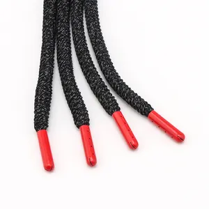 Free Samples Shoe Laces Black Recycle Round Draw Cords With Metal Lace End Hoodie Strings