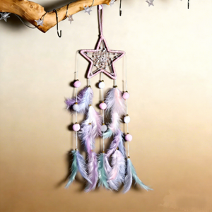 <span class=keywords><strong>Attrape</strong></span>-rêves bohème fait main |   Décoration murale <span class=keywords><strong>en</strong></span> <span class=keywords><strong>macramé</strong></span> avec breloques chat, lune, étoile et plumes pour chambre d'enfant, décoration de crèche - Product Image 2