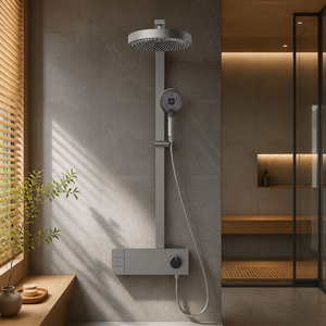 Set Doccia Nero Opaco di Alta Gamma, Set Doccia Rotondo per Bagno, <span class=keywords><strong>Rubinetto</strong></span> a Doppia Maniglia in Ottone Lucidato e Soffione Doccia a Quattro Velocità - Product Image 2