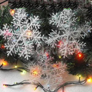 Fashion Cheap New Year Home Decoration 3D Snow Christmas Tree Festival Decoration 11CM White Glitter Hanging Stick Snowflake